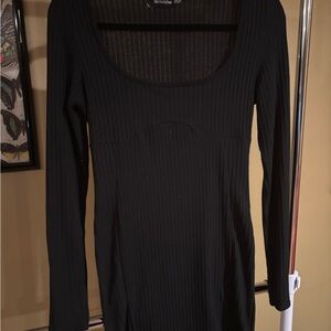 Black Long Sleeve Ribbed Dress
